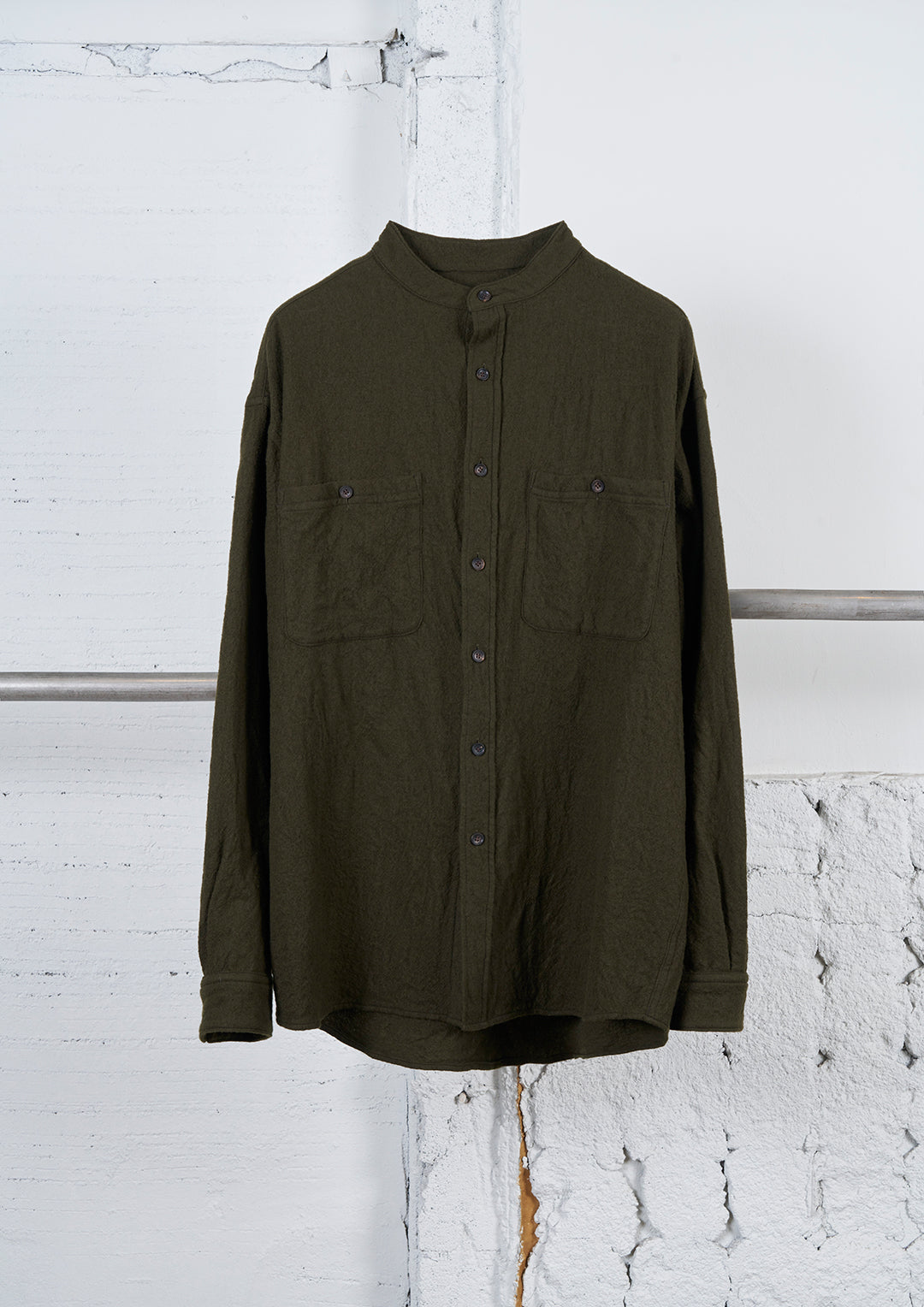 Y's × MASSES_SHRINK SERGE SHRINK STAND COLLAR BLOUSE