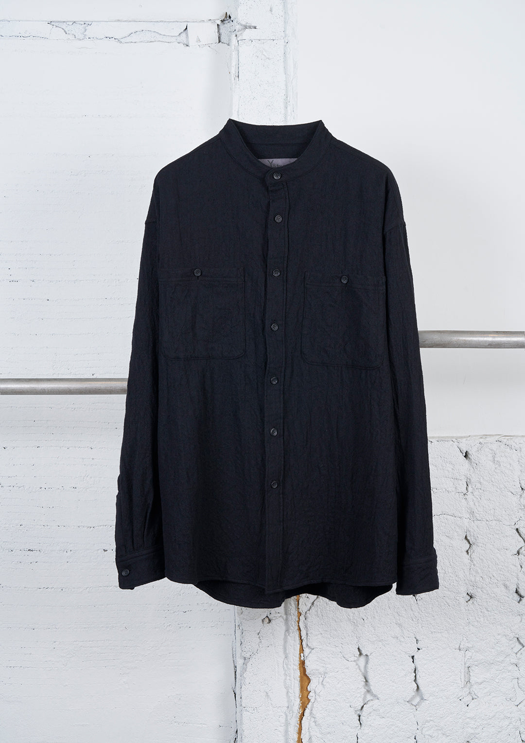 Y's × MASSES_SHRINK SERGE SHRINK STAND COLLAR BLOUSE