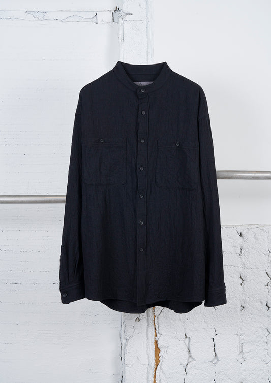 Y's × MASSES_SHRINK SERGE SHRINK STAND COLLAR BLOUSE